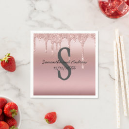 Monogram Roze Goud Druppel Glitter Blush Roze Tren Servet