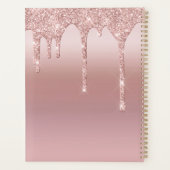 Monogram Roze Goud Druppel Glitter Blush Roze Trou Planner (Achterkant)