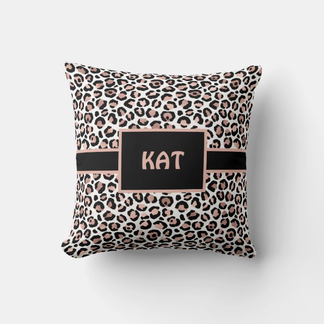 Monogram roze goud en zwart luipaardprint  kussen (Voorkant)