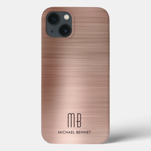 Monogram Roze Goud Geborsteld Metaal Case-Mate iPhone Case (Achterkant)