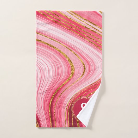 Monogram roze goud geode agate glitter bad handdoek (Handdoek)