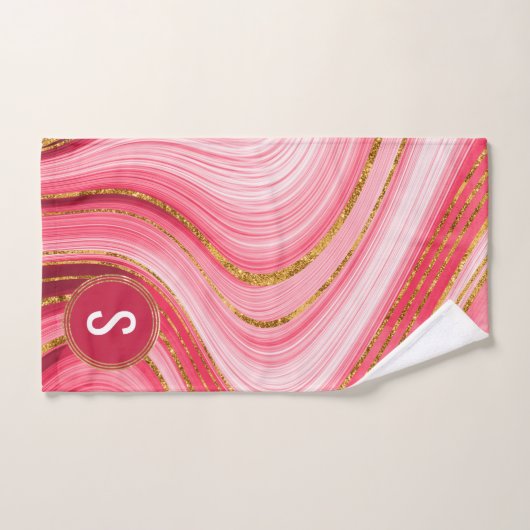 Monogram roze goud geode agate glitter bad handdoek (Handdoek)