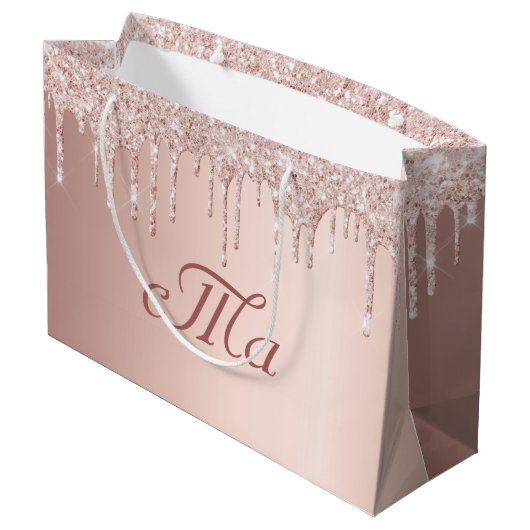 Monogram roze goud glinster roze luxe trouw groot cadeauzakje (Achterkant Gekanteld)