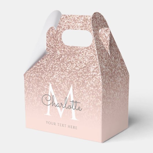 Monogram Roze Goud Glitter Blozend Roze Bedankdoosjes (Voorkant Zijde)