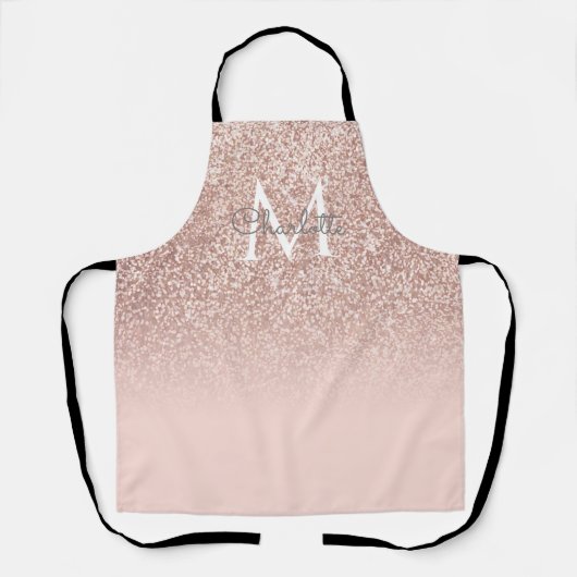 Monogram Roze Goud Glitter Blozend Roze Meisjesach Schort (Voorkant)
