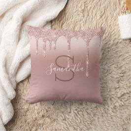 Monogram Roze Goud Glitter Drup Blush Roze Trendy Kussen