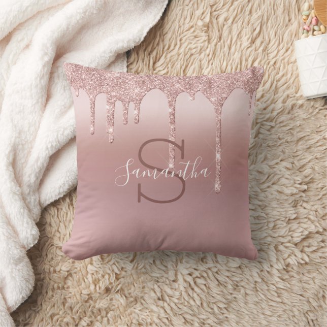 Monogram Roze Goud Glitter Drup Blush Roze Trendy Kussen (Deken)