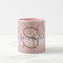 Monogram Roze Goud Glitter Drup Blush Roze Trendy Mok