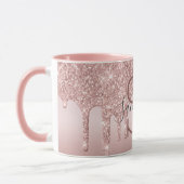Monogram Roze Goud Glitter Drup Blush Roze Trendy Mok (Links)