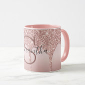 Monogram Roze Goud Glitter Drup Blush Roze Trendy Mok (Voorkant rechts)