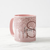 Monogram Roze Goud Glitter Drup Blush Roze Trendy Mok (Voorkant links)