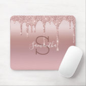 Monogram Roze Goud Glitter Drup Blush Roze Trendy Muismat (Met muis)