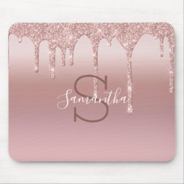 Monogram Roze Goud Glitter Drup Blush Roze Trendy Muismat