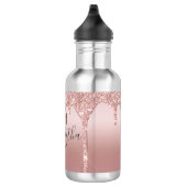 Monogram Roze Goud Glitter Drup Blush Roze Trendy Waterfles (Rechts)