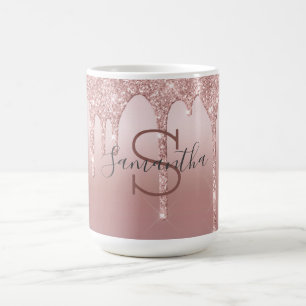 Monogram Roze Goud Glitter Druppel Blush Roze Tren Koffiemok