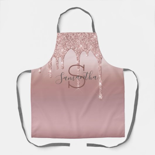 Monogram Roze Goud Glitter Druppel Blush Roze Tren Schort (Voorkant)