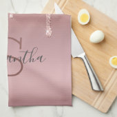 Monogram Roze Goud Glitter Druppel Blush Roze Tren Theedoek (Quarter Fold)