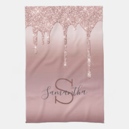 Monogram Roze Goud Glitter Druppel Blush Roze Tren Theedoek