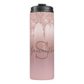 Monogram Roze Goud Glitter Druppel Blush Roze Tren Thermosbeker (Voorkant)