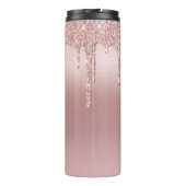 Monogram Roze Goud Glitter Druppel Blush Roze Tren Thermosbeker (Achterkant)