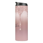 Monogram Roze Goud Glitter Druppel Blush Roze Tren Thermosbeker (Geroteerd rechts)
