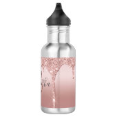 Monogram Roze Goud Glitter Druppel Blush Roze Tren Waterfles (Rechts)