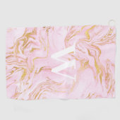 Monogram Roze Goud Glitter Marmer Golfhanddoek (Horizontaal)