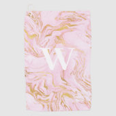 Monogram Roze Goud Glitter Marmer Golfhanddoek (Voorkant)