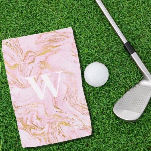 Monogram Roze Goud Glitter Marmer Golfhanddoek