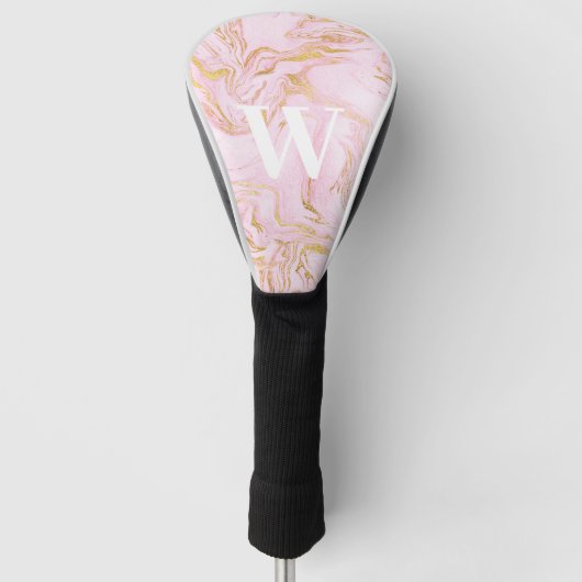 Monogram Roze Goud Glitter Marmer Golfheadcover (Voorkant)