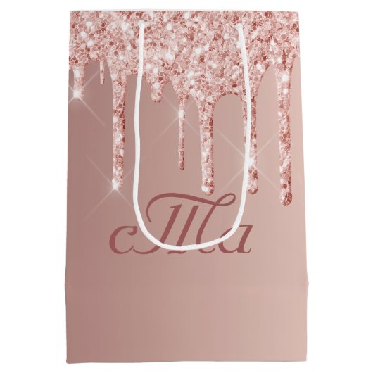 Monogram roze goud glitters roze glans bruiloft medium cadeauzakje (Achterkant)
