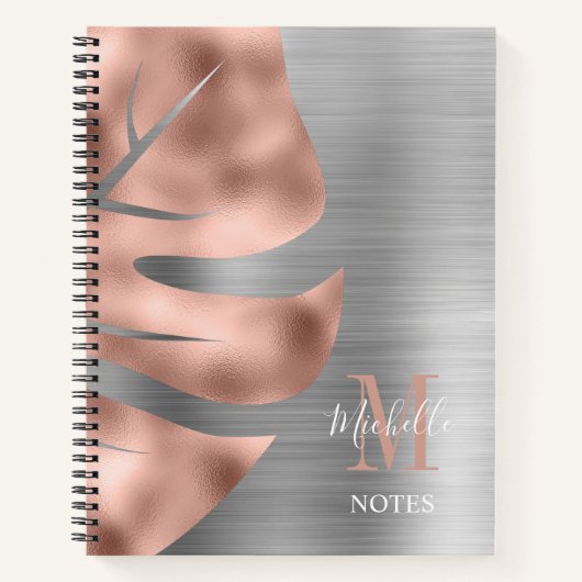 Monogram Roze Goud Grijs Monogram Notitieboek (Voorkant)