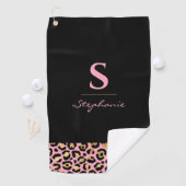 Monogram Roze & Goud Luipaardprint | Kleurblok Golfhanddoek (Insitu)