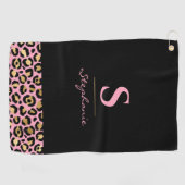 Monogram Roze & Goud Luipaardprint | Kleurblok Golfhanddoek (Horizontaal)