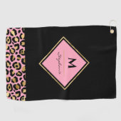 Monogram Roze & Goud Luipaardprint | Kleurblok Golfhanddoek (Horizontaal)