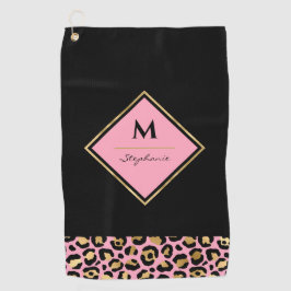 Monogram Roze & Goud Luipaardprint | Kleurblok Golfhanddoek