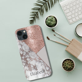 Monogram roze goud marmer wit grijs geometrisch Case-Mate iPhone case