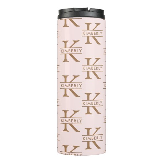 Monogram Roze Goud Modern Minimalistisch Stijlvol Thermosbeker (Achterkant)
