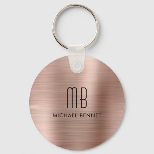 Monogram Roze Goud Nep Geborsteld Metaal Sleutelhanger (Voorkant)