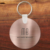 Monogram Roze Goud Nep Geborsteld Metaal Sleutelhanger (Achterkant)