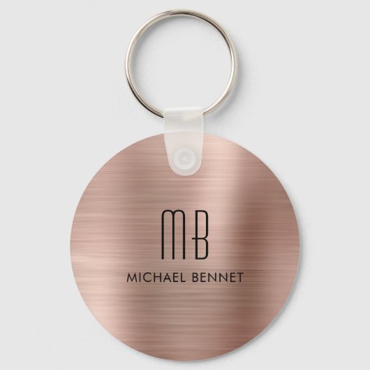 Monogram Roze Goud Nep Geborsteld Metaal Sleutelhanger (Voorkant)