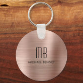 Monogram Roze Goud Nep Geborsteld Metaal Sleutelhanger (Voorkant)