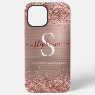 Monogram Roze Goud Nep-Glitter Meisjesachtige Glam iPhone 12 Pro Max Hoesje