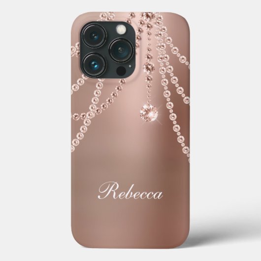Monogram Roze Goud Parels Diamanten Bling Glam  Case-Mate iPhone Case (Achterkant)