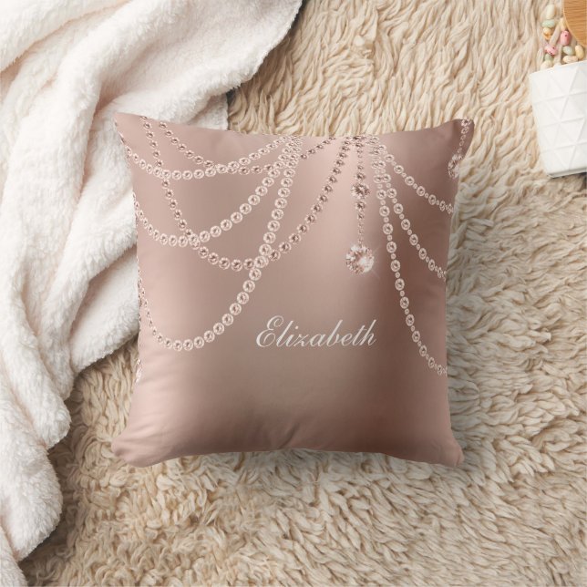 Monogram Roze Goud Parels Diamanten Bling Glam Kussen (Deken)