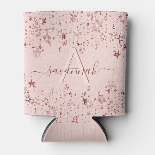 Monogram roze goud roze sterren feest blikjeskoeler (Voorkant)