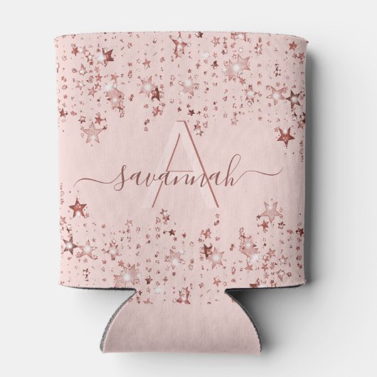 Monogram roze goud roze sterren feest blikjeskoeler (Achterkant)