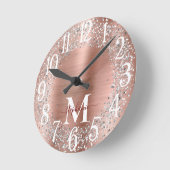 Monogram Roze Goud Zilver Glitter Glam Ronde Klok (Hoek)