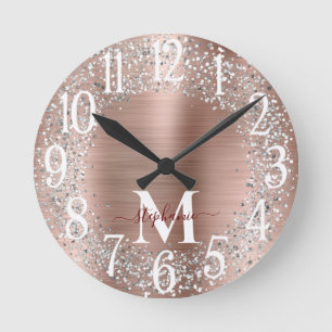 Monogram Roze Goud Zilver Glitter Glam Ronde Klok