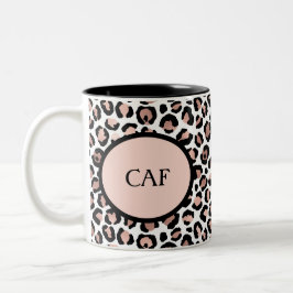 Monogram roze goud zwart luipaardprint jachtluipaa tweekleurige koffiemok